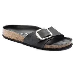 Birkenstock Women's Madrid Oiled Leather Big Buckle - Black (Narrow Width)
