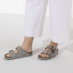 Birkenstock Arizona Soft Footbed Nubuck Leather - Dove Gray (Narrow Width) -Birkenstock 1020973 f closeup f 67442.1636057351