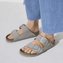 Birkenstock Women's Arizona Big Buckle Nubuck Leather - Dove Gray (Narrow Width) -Birkenstock 1022154 f closeup f 98403.1697477069