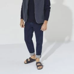 Birkenstock Men's Arizona Vegan Microfiber - Desert Dust Indigo Blue (Regular Width) -Birkenstock 1023116 f look m 41631.1673544063