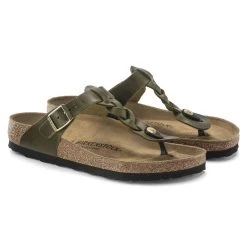 Birkenstock Women's Gizeh Braided Oiled Leather - Olive Green (Regular Width) -Birkenstock 1023969 pair 93567.1683321477