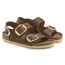 Birkenstock Women's Milano Big Buckle Oiled Leather - Cognac (Narrow Width) -Birkenstock 1023972 pair 64346.1708721149
