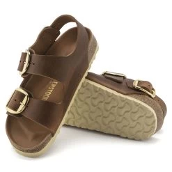 Birkenstock Women's Milano Big Buckle Oiled Leather - Cognac (Narrow Width) -Birkenstock 1023972 sole 74246.1708721069