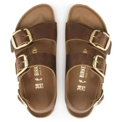 Birkenstock Women's Milano Big Buckle Oiled Leather - Cognac (Narrow Width) -Birkenstock 1023972 top 66543.1708721159