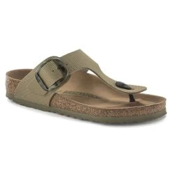 Birkenstock Women's Gizeh Big Buckle Vegan Textile- Faded Khaki (Regular Width)