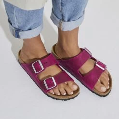 Birkenstock Women's Arizona Oiled Leather - Festival Fuchsia (Regular Width) -Birkenstock 1024047 f closeup f 97448.1676387079