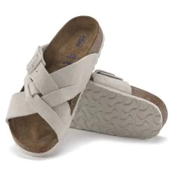 Birkenstock Women's Lugano Soft Footbed Suede Leather - Antique White (Narrow Width) -Birkenstock 1024534 sole 83945.1676472109