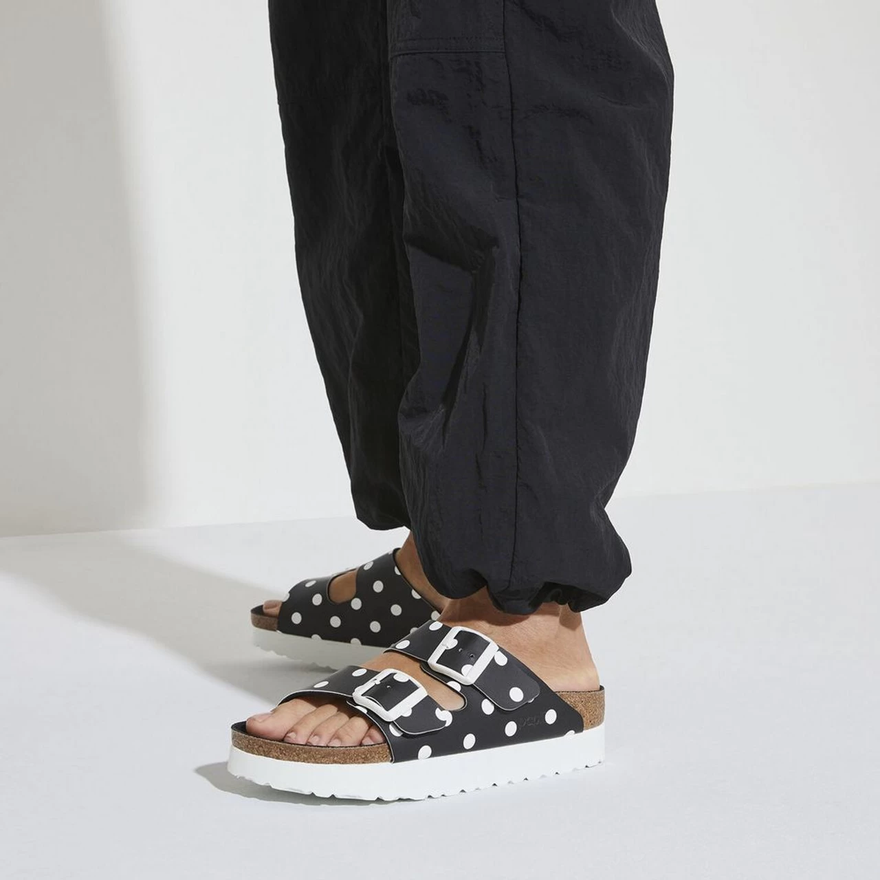 Birkenstock Papillio Women's Arizona Platform Vegan Birko-Flor - Black White Dots (Narrow Width) 6 Birkenstock Papillio Women's Arizona Platform Vegan Birko-Flor - Black White Dots (Narrow Width) - Image 6