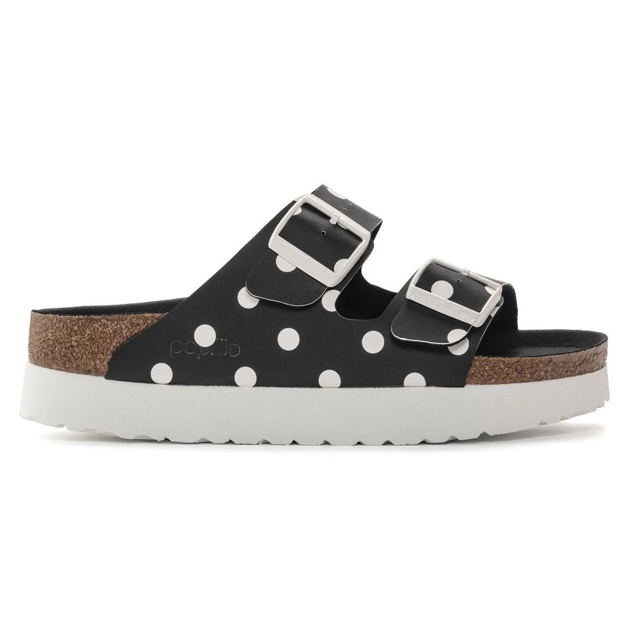 Birkenstock Papillio Women's Arizona Platform Vegan Birko-Flor - Black White Dots (Narrow Width) 2 Birkenstock Papillio Women's Arizona Platform Vegan Birko-Flor - Black White Dots (Narrow Width) - Image 2
