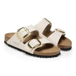 Birkenstock Women's Arizona Big Buckle Rivet Logo Vegan Canvas - Eggshell -Birkenstock 1025538 pair 61297.1699224405
