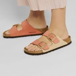 Birkenstock Women's Arizona Nubuck Leather - Mars Red / Sandcastle (Narrow Width) -Birkenstock 1025757 f closeup f 36620.1686768799