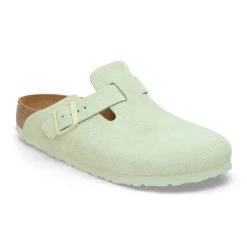 Birkenstock Boston Soft Footbed Suede Leather - Faded Lime (Regular Width)