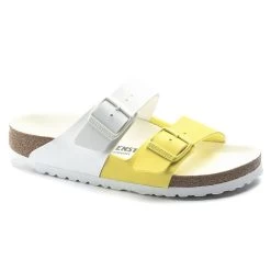 Birkenstock Women's Arizona Split - White / Lime Sour (Narrow Width)