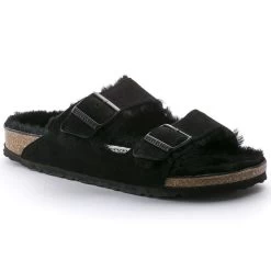 Birkenstock Women's Arizona Shearling Suede Leather - Black (Regular Width)