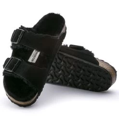 Birkenstock Women's Arizona Shearling Suede Leather - Black (Narrow Width) -Birkenstock 752663 sole 97303.1636039821