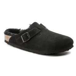 Birkenstock Boston Shearling - Black Suede (Narrow Width)