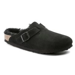 Birkenstock Boston Shearling - Black Suede (Regular Width)